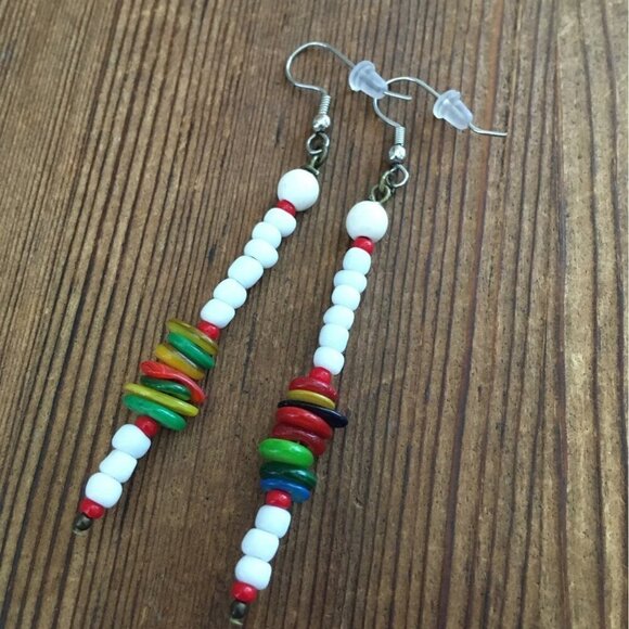 White Beaded Ladies Long Earrings,  Handmade Ladies Earrings - Picture 1 of 5